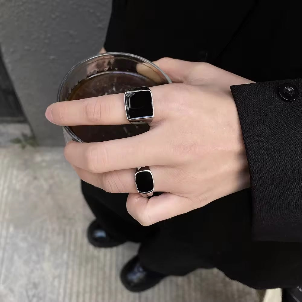 Classic Silver Signet Ring with Black Onyx Inlay