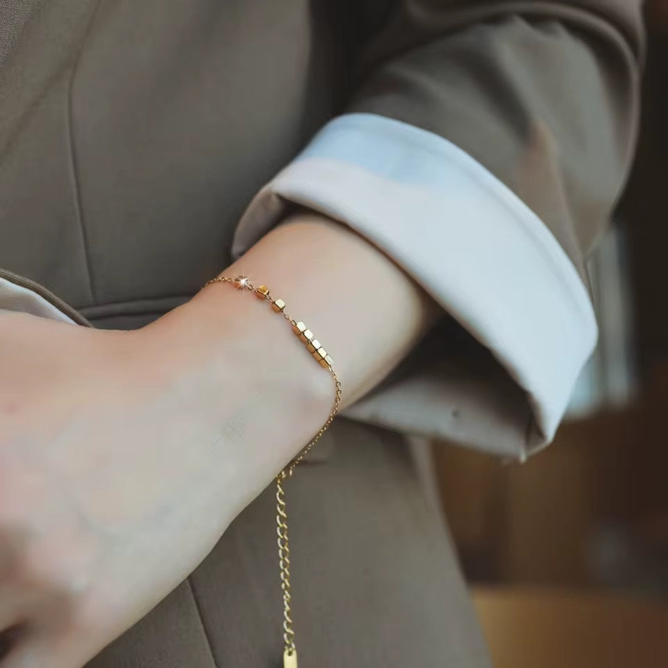 18K Gold Plated Geometric Cube Chain Bracelet