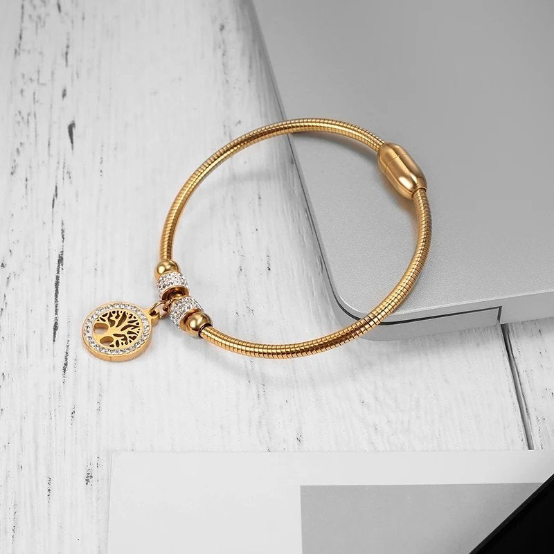 Thick Crystal Studded Bangle Shaped Bracelet