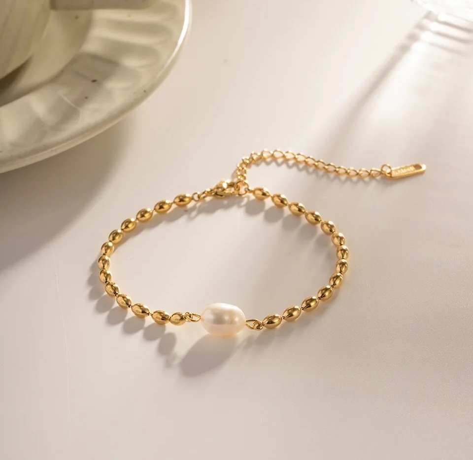 Pearl Studded Fancy Chained Gold Plated Bracelet