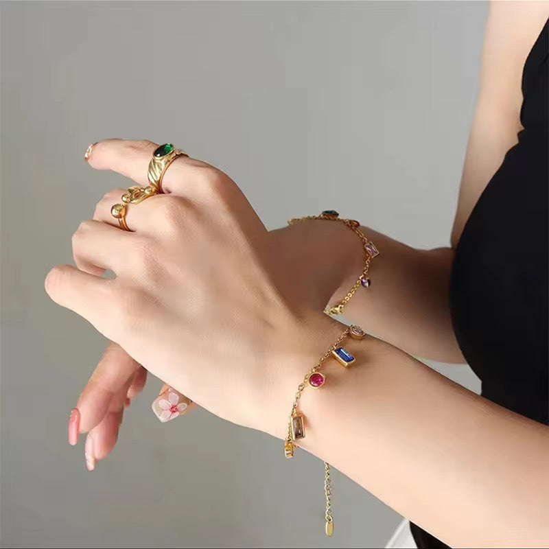 Multi-Colored Charms Gold Plated Bracelet