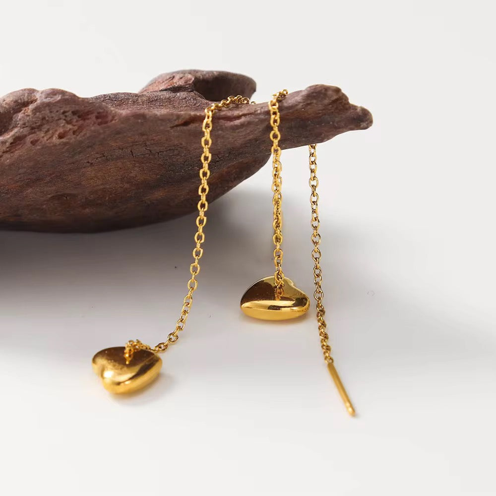 Minimal Dainty Heart Shaped Long Hoop Earrings