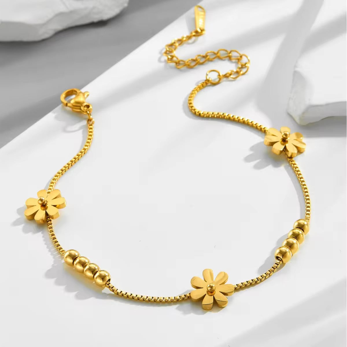 Minimal Gold Plated Flower Charm Bracelet