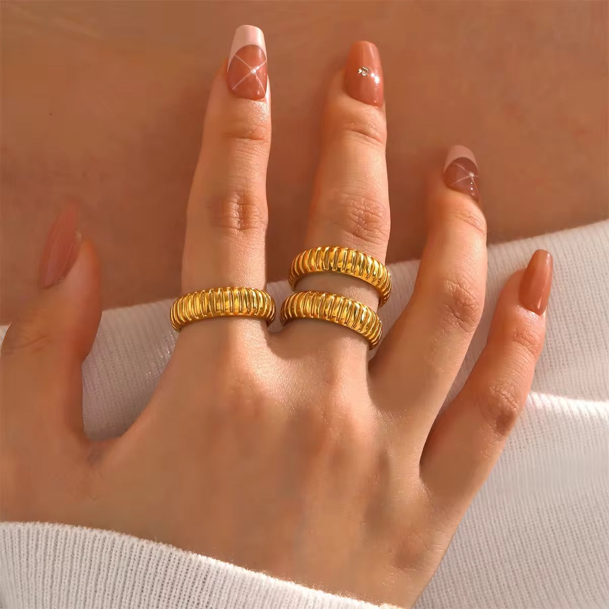 Gold Plated Ribbed Adjustable Ring