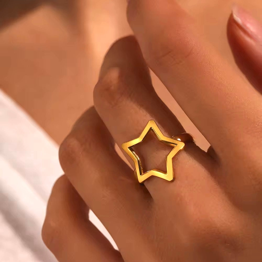 Gold Plated Open Cutout Star Adjustable Ring