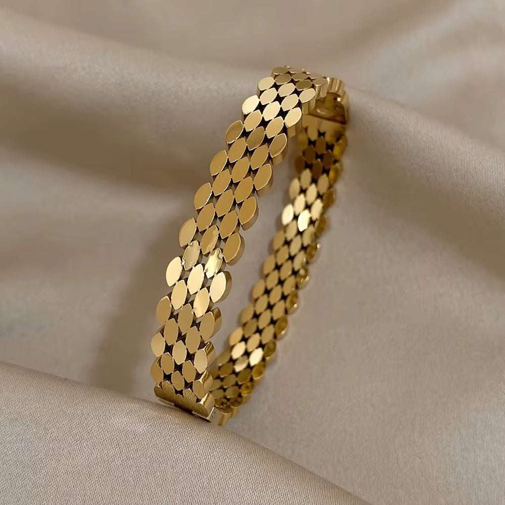 Gold Plated Modern Pattern Adjustable Bangle
