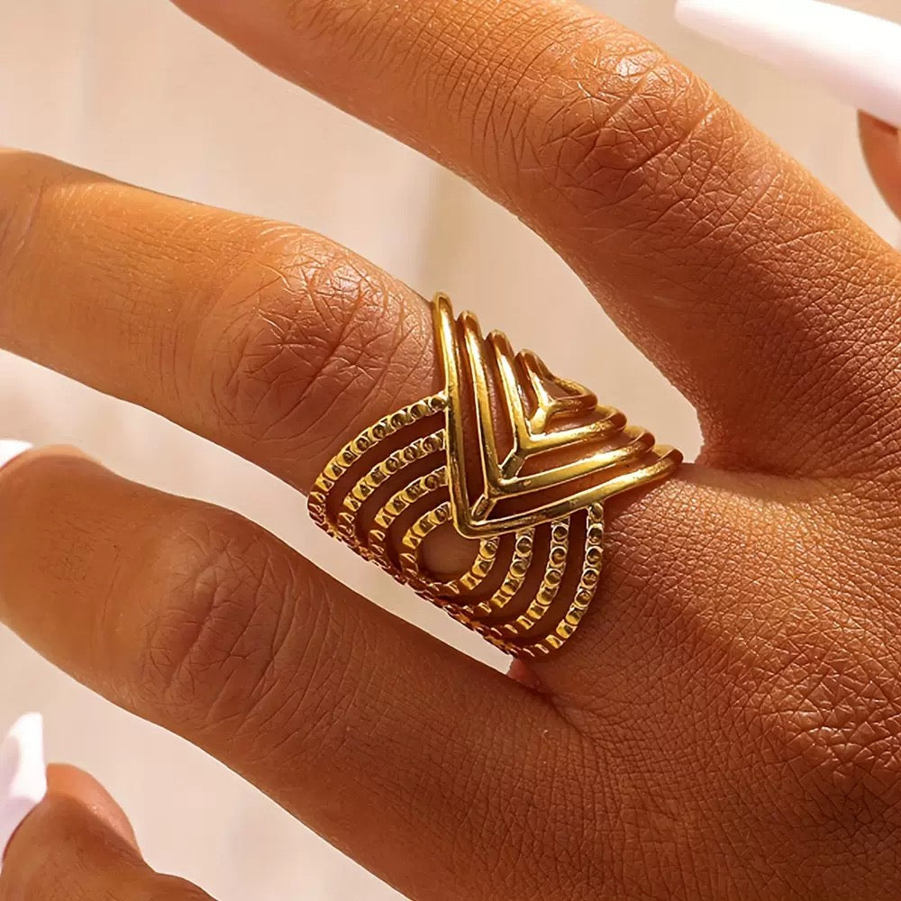 Bohemian Geometric Multi-Band Adjustable Ring