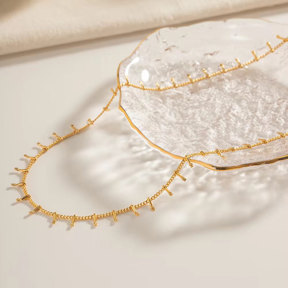 18K Gold Plated Mini Bar Fringe Necklace
