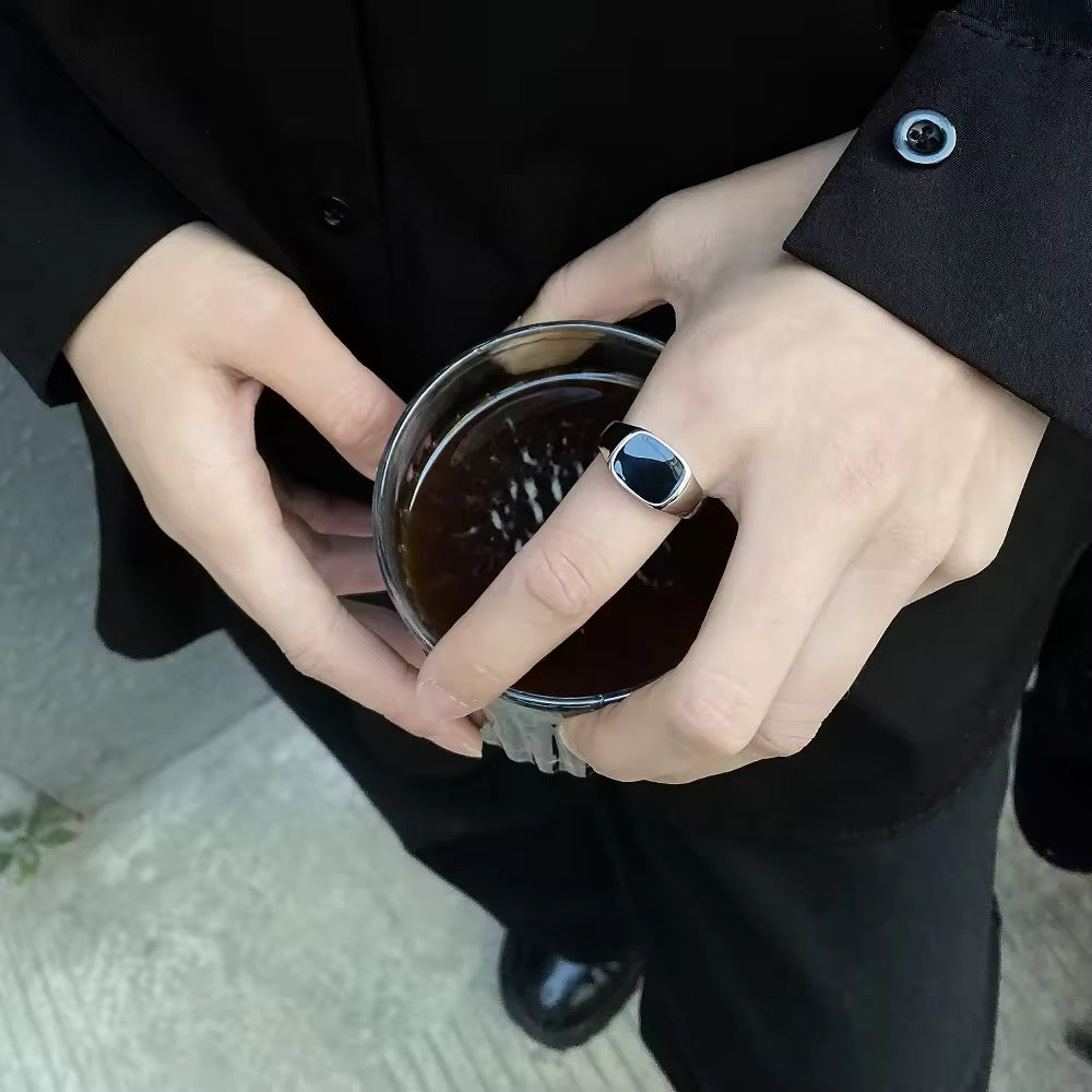 Classic Silver Signet Ring with Black Onyx Inlay