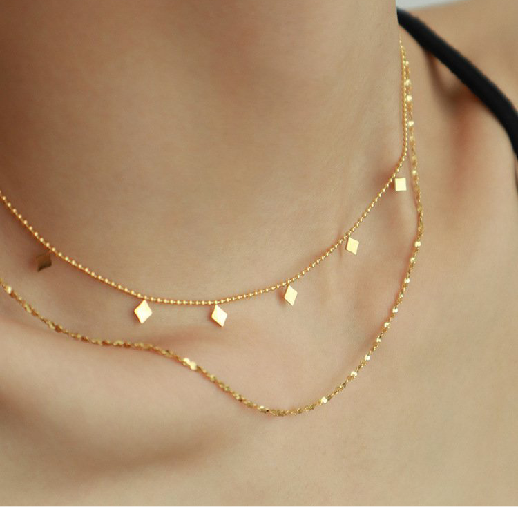 Gold-Plated Multi-Layered Geometric Charm Dainty Necklace