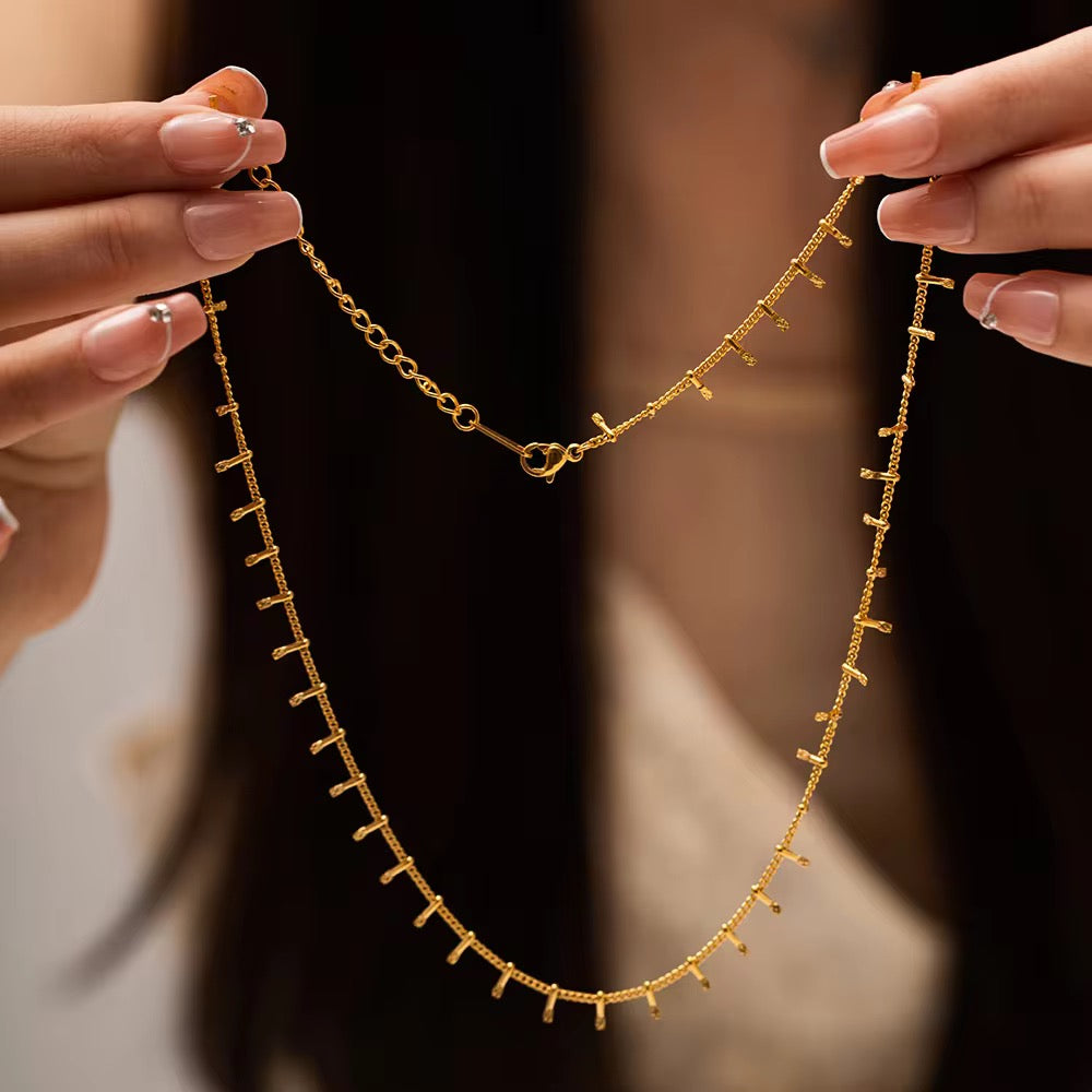 18K Gold Plated Mini Bar Fringe Necklace