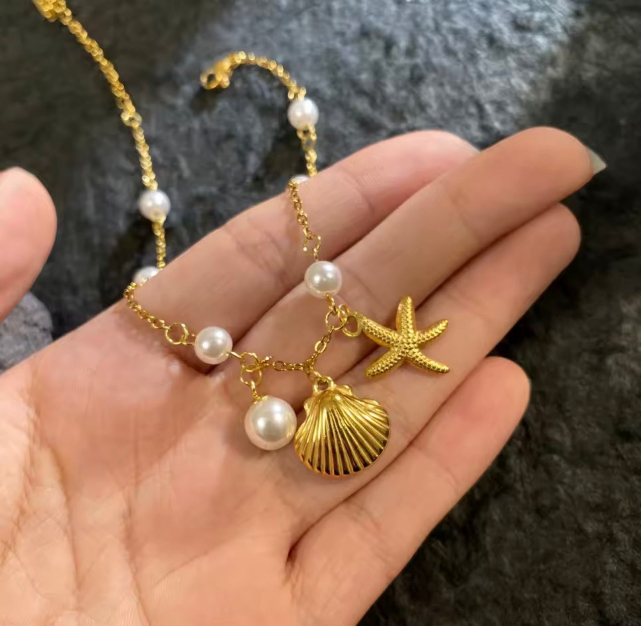 Gold Plated Seashell & Starfish Charm Anklet