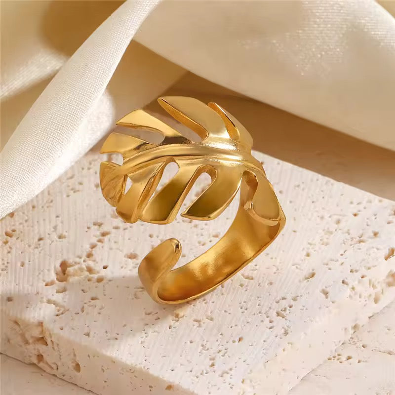 18K Gold Plated Tropical Leaf Adjustable Ring