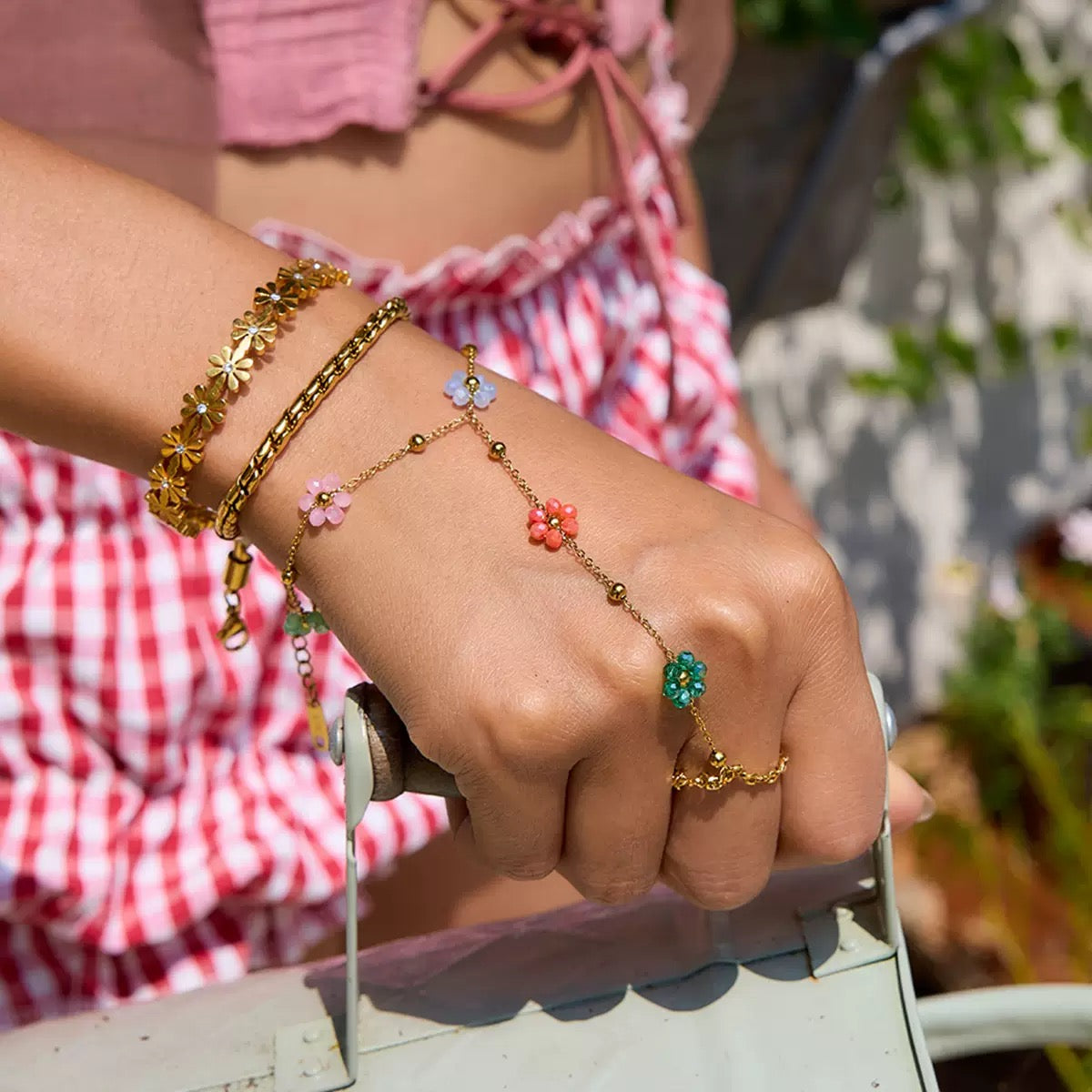 Pastel Blossom Hand Chain Bracelet Ring