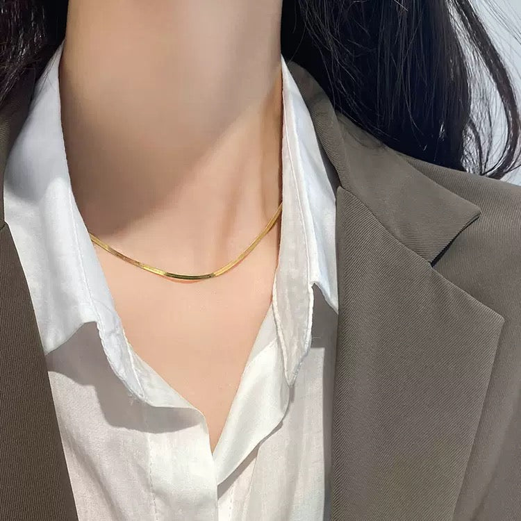 Minimalist Gold Plated Adjustable Flat Chain Necklace