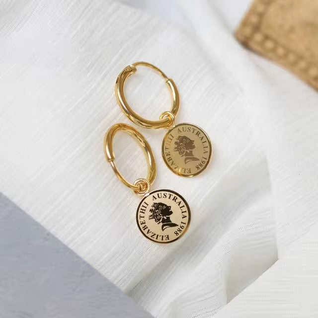 Gold-Plated Coin Hoop Earrings