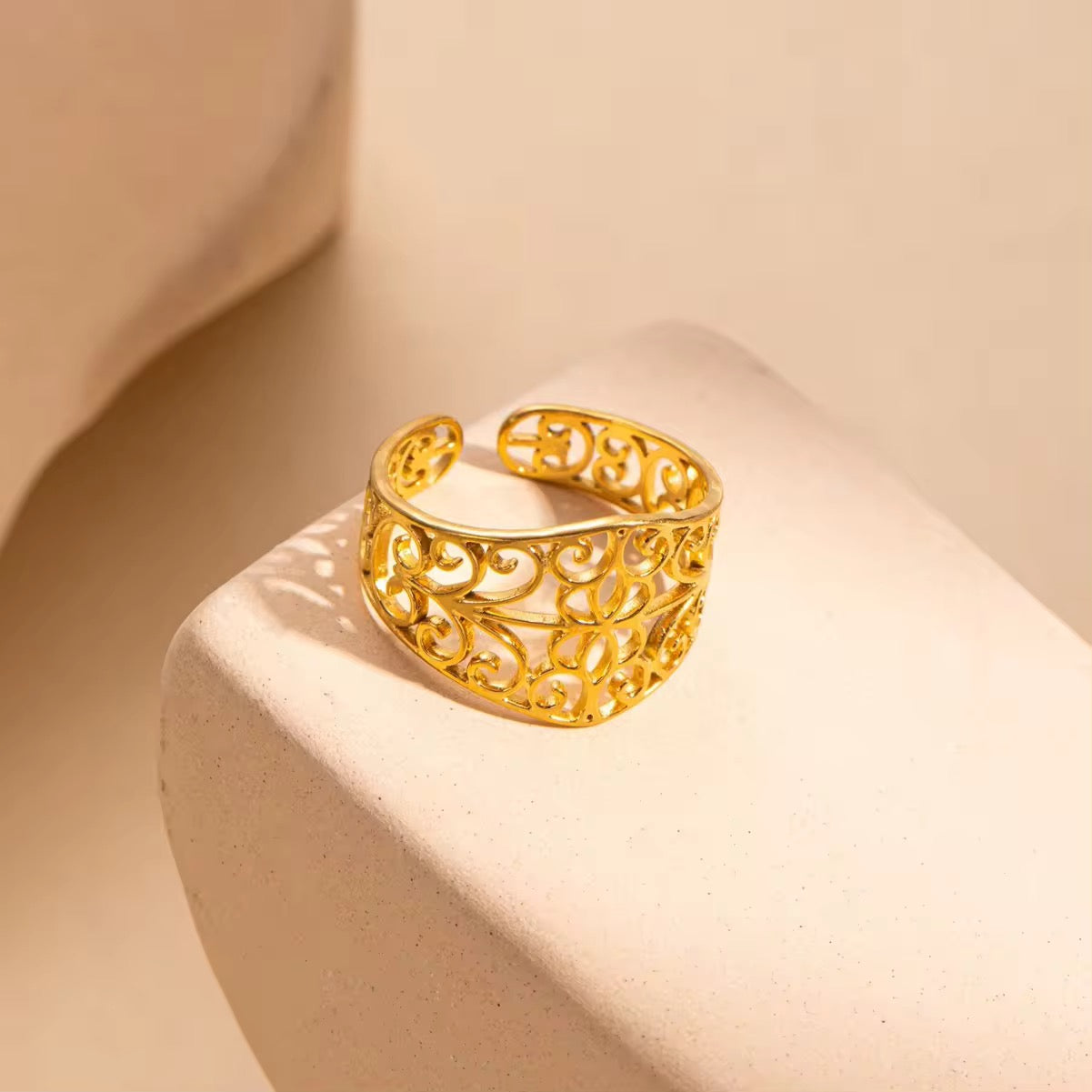 Gold Plated Floral Filigree Adjustable Ring