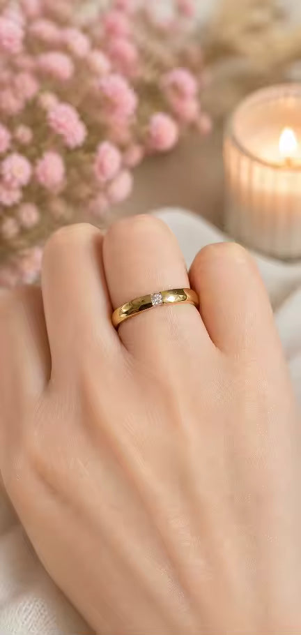 18K Gold Plated Crystal Solitaire Ring - Size 7