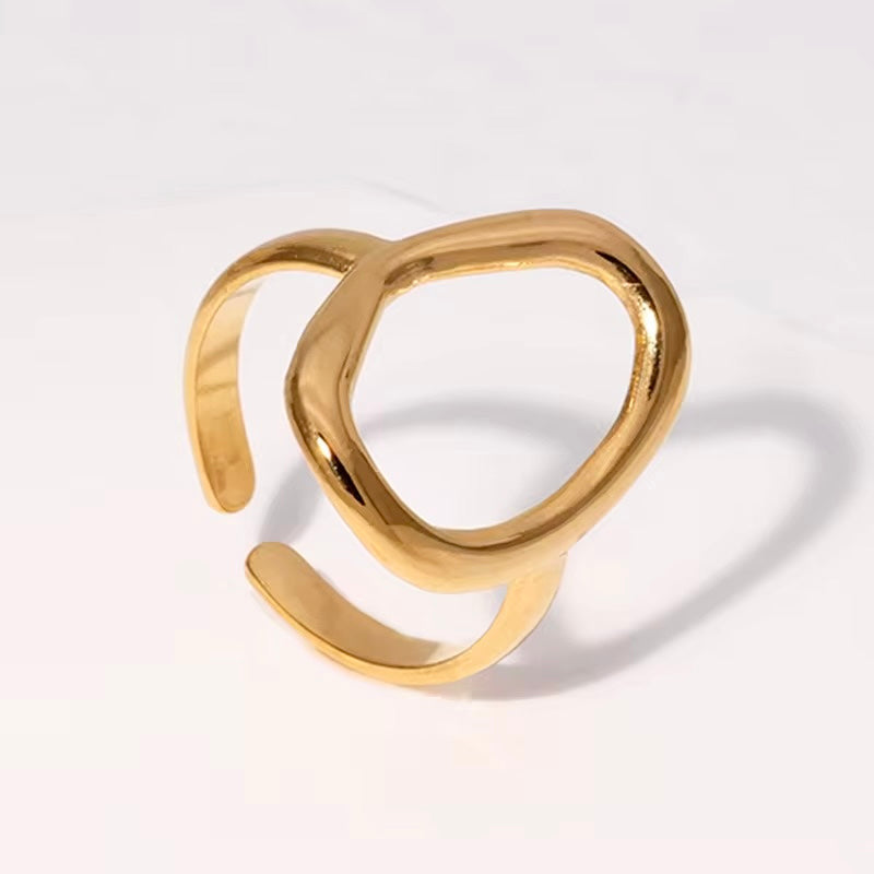 Gold Plated Abstract Oval Adjustable Ring