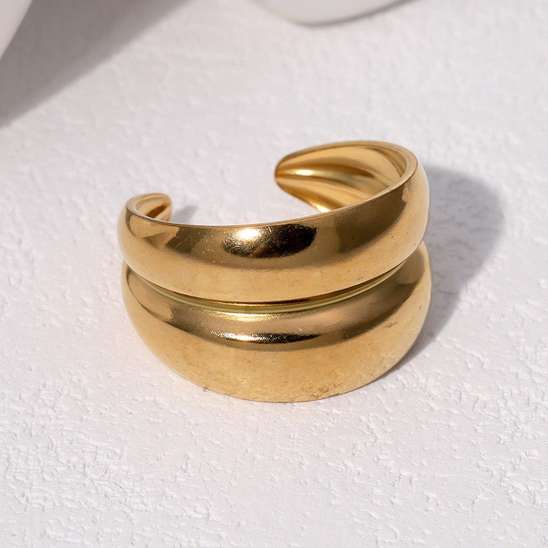 Sleek Double Band Adjustable Stainless Steel Ring – Gold Finish