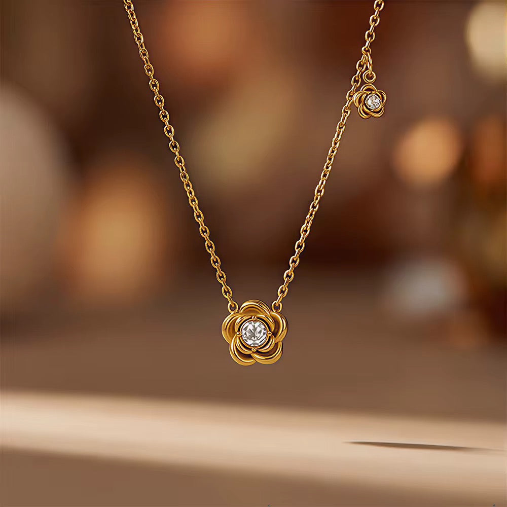 Dainty Rose Solitaire Pendant Necklace