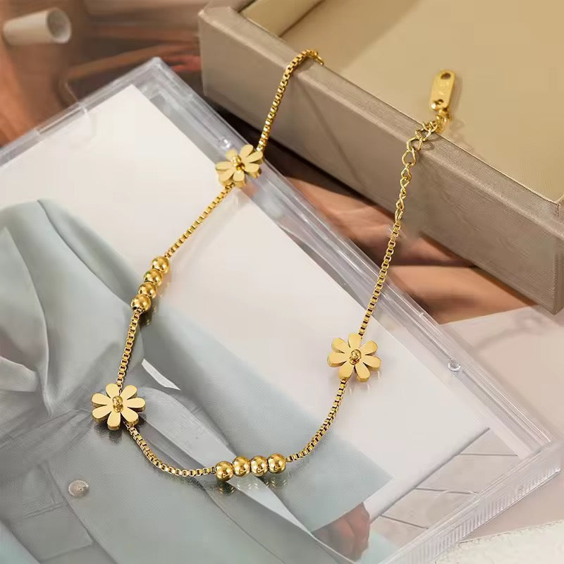 Minimal Gold Plated Flower Charm Bracelet