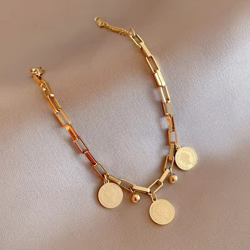 Gold Plated Coin Charm Bracelet
