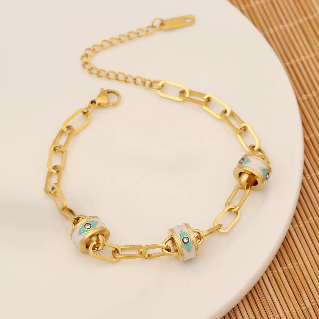 Golden Evil Eye Bead Chain Bracelet