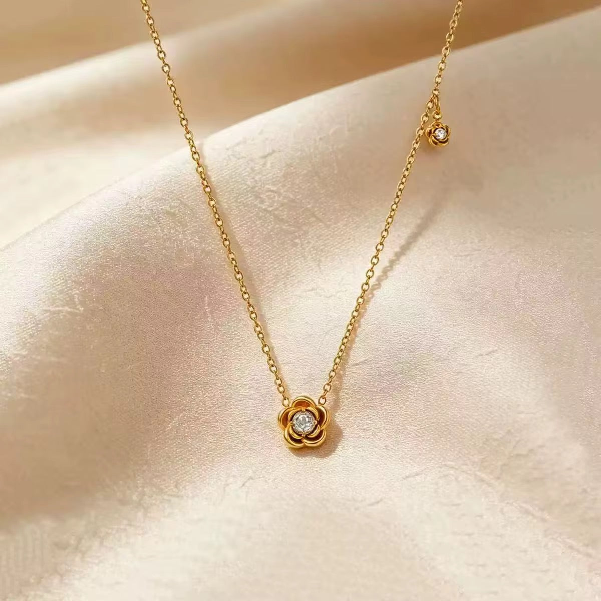 Dainty Rose Solitaire Pendant Necklace