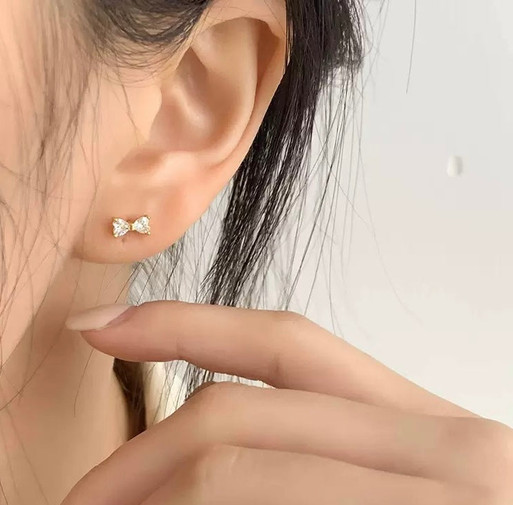 Gold Plated Crystal Bow Stud Earrings