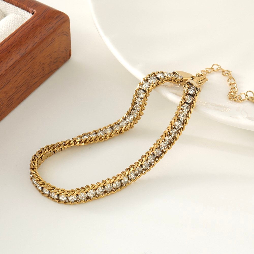 Premium Tripple Layered Crystal Studded Gold Plated Bracelet