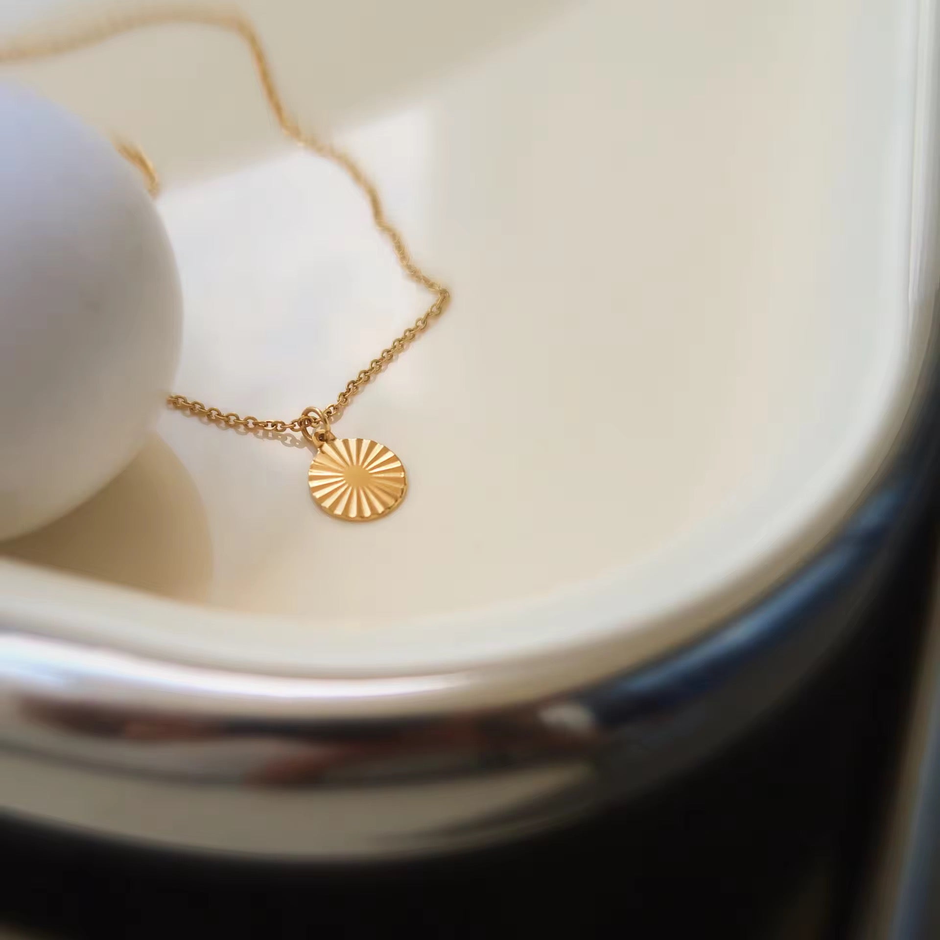 Gold-Tone Sunburst Disc Pendant Necklace