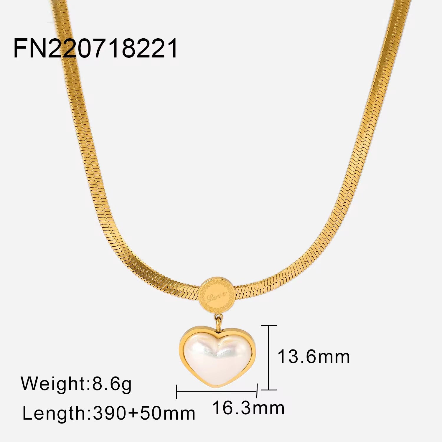 Heavy Chained White Heart Necklace