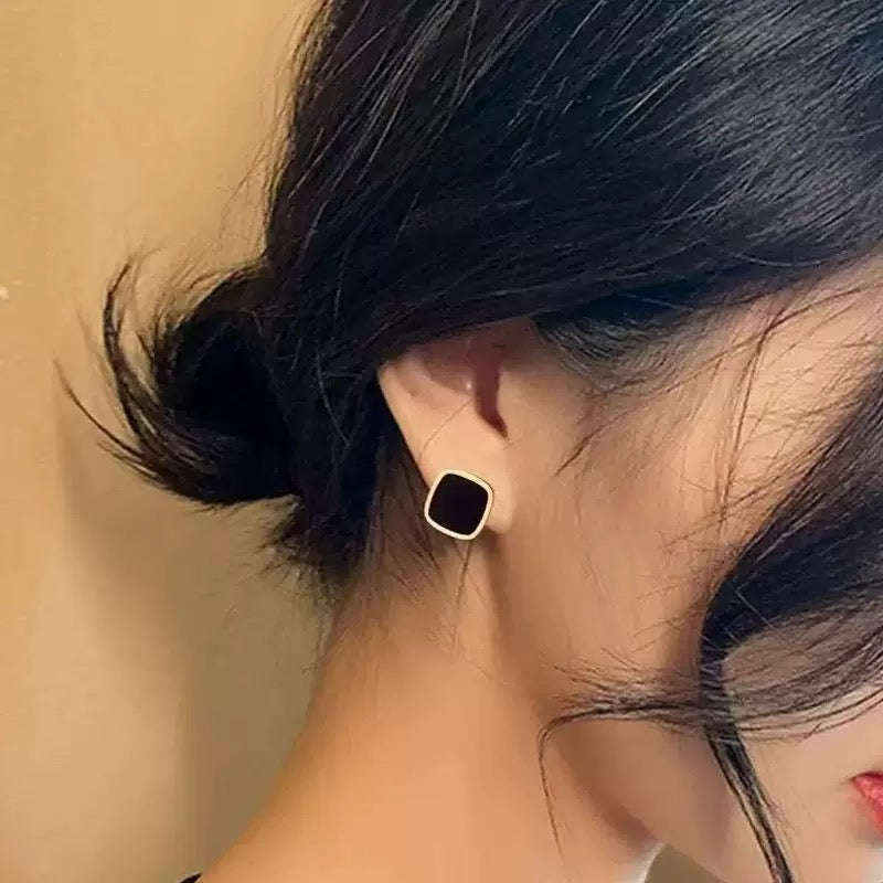 Gold Plated Elegent Black Square Studs Earrings