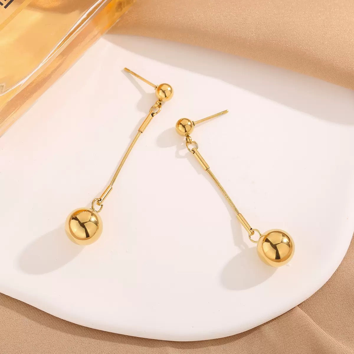 Aurelia Long Gold Ball Pendant Earrings