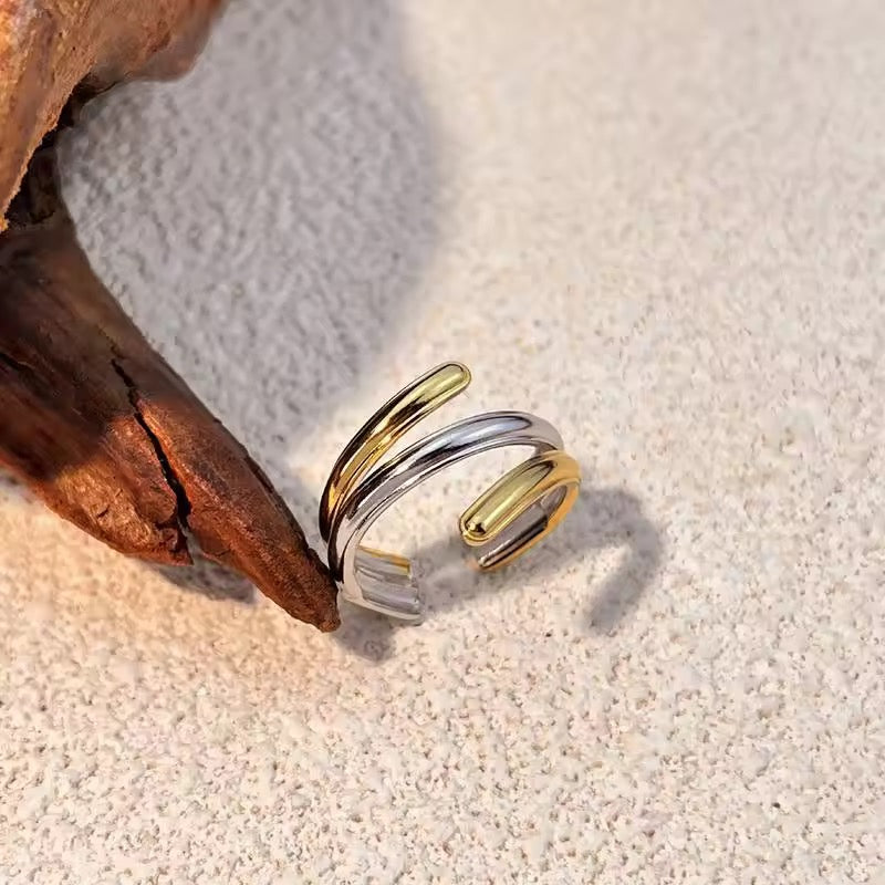 Dual-Tone Adjustable Stainless Steel Ring – Silver & Gold Finish