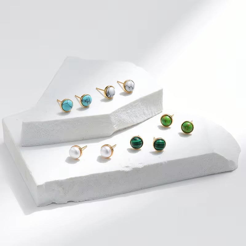 Minimal Malachite Stud Earrings
