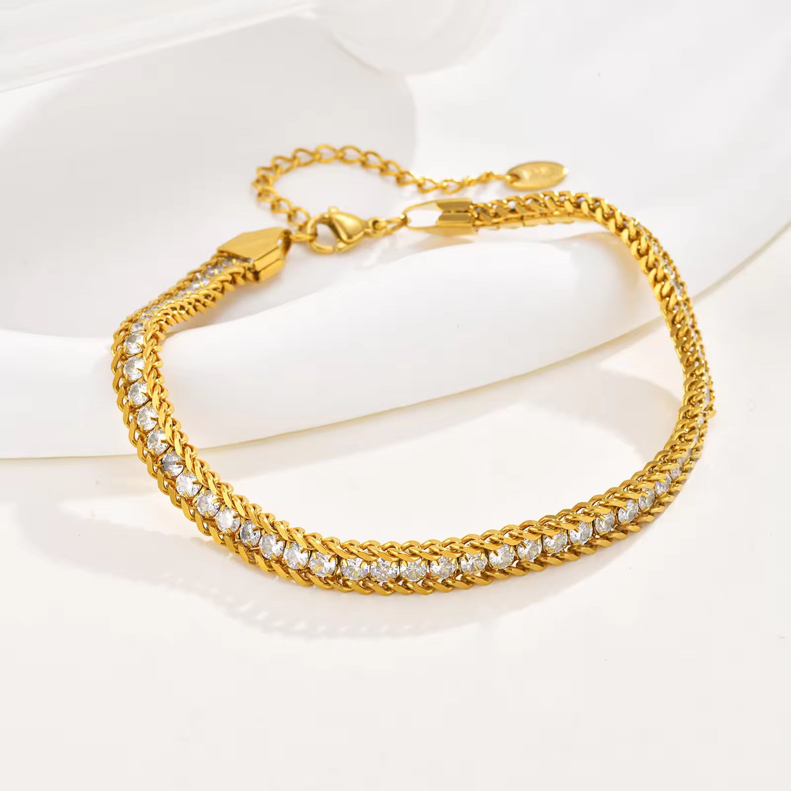 Premium Tripple Layered Crystal Studded Gold Plated Bracelet