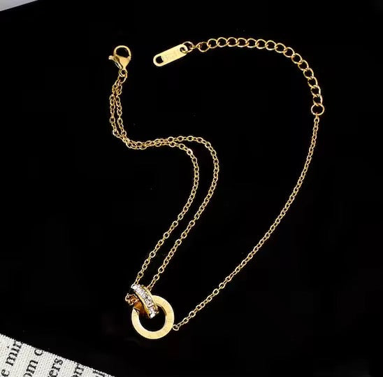 Gold Plated Double Chain Circle Pendant Anklet