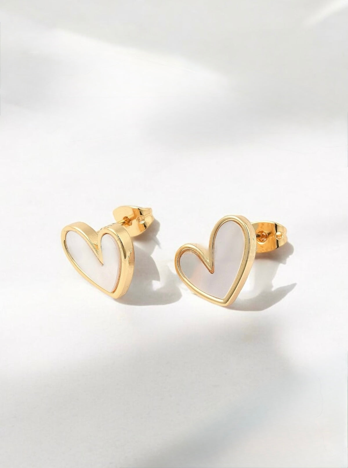 White Heart Stainless Steel Stud Earrings