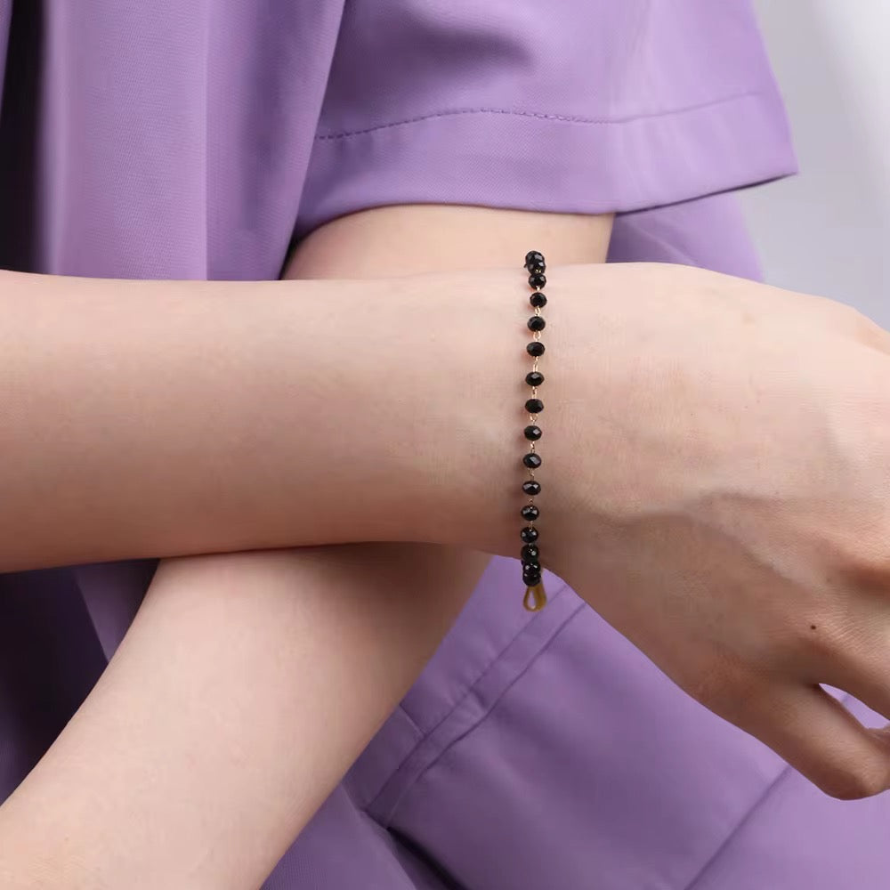 18K Gold Plated Black Faceted Bead Bracelet