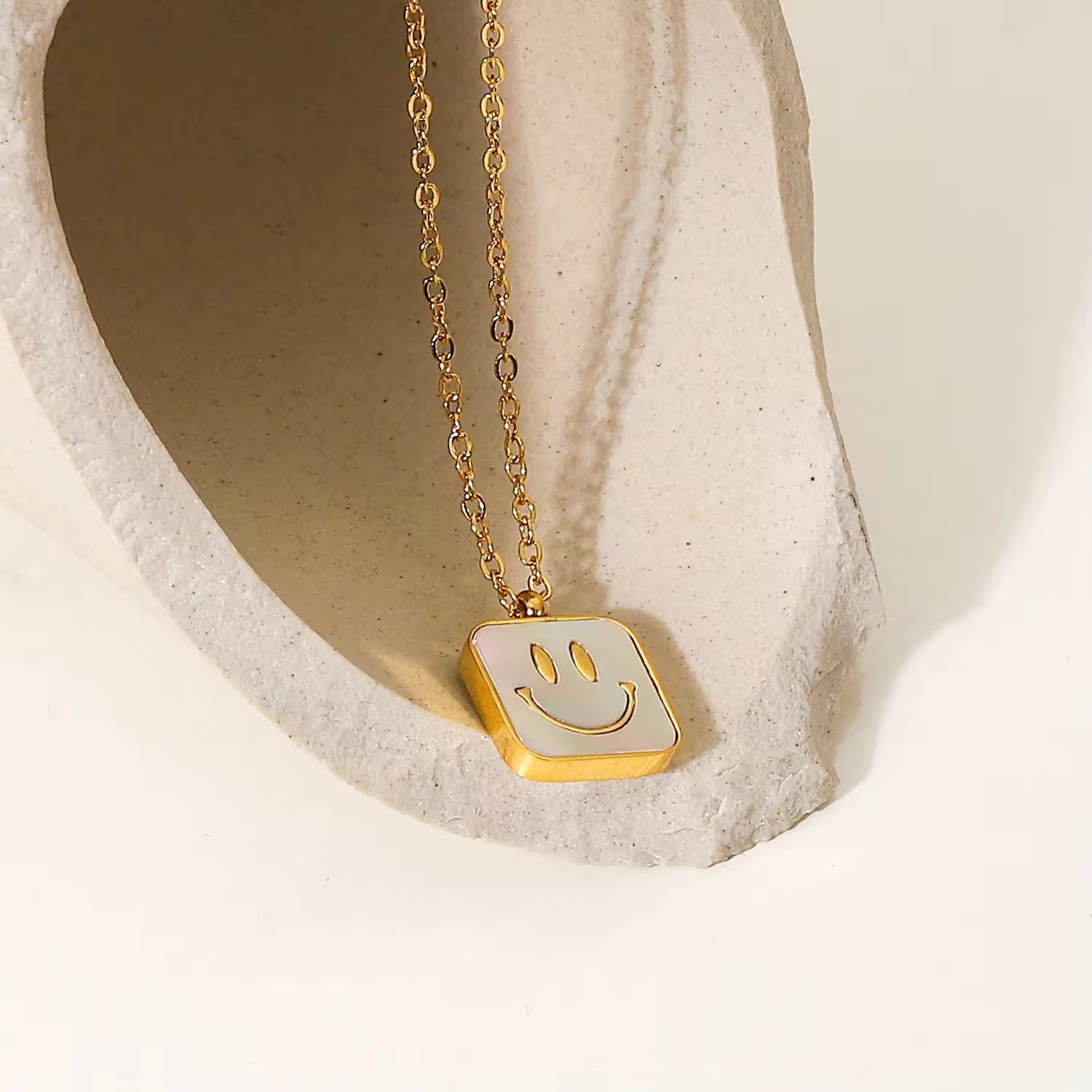 Gold Plated Square Smiley Face Necklace