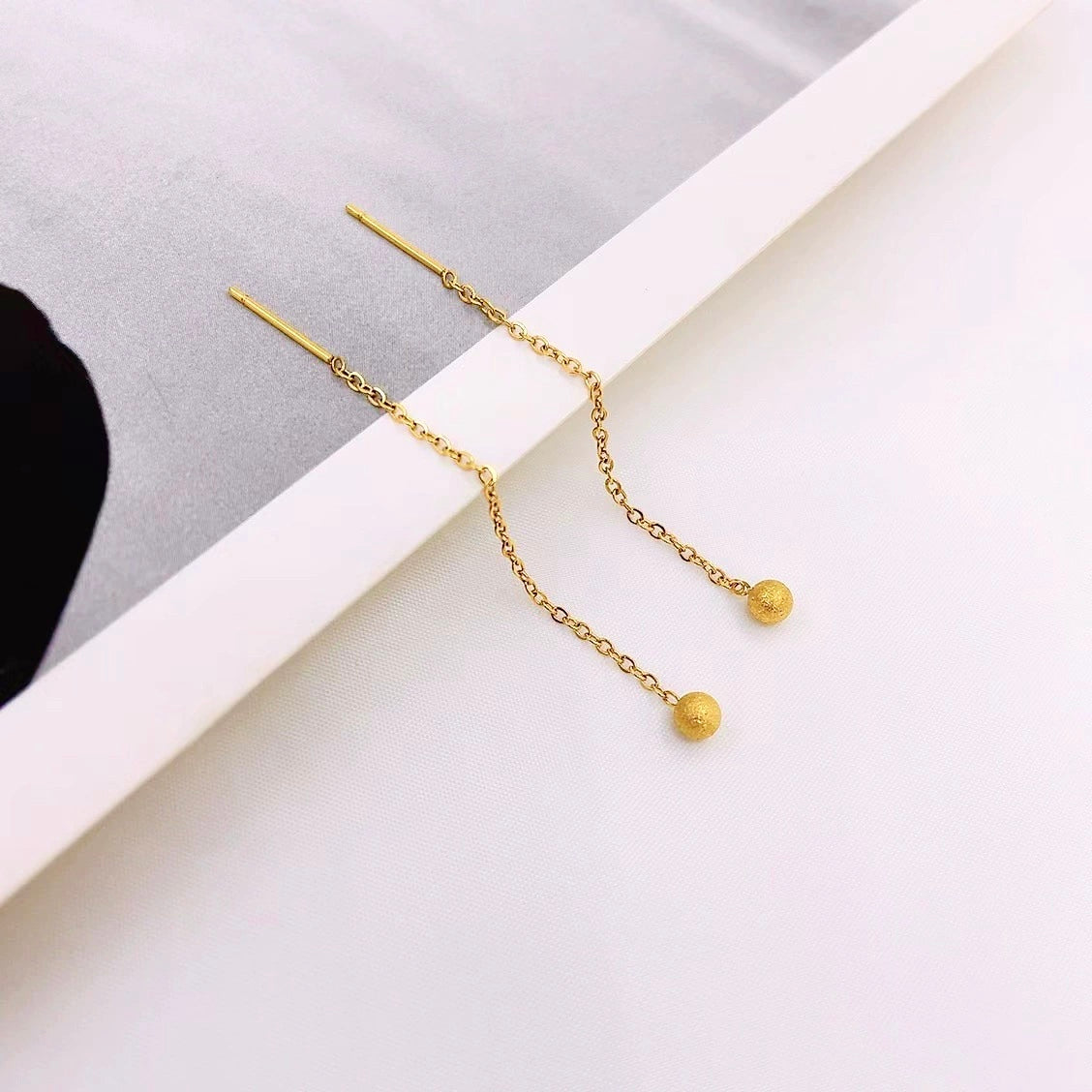 Gold Plated Glitter Ball Long Earrings