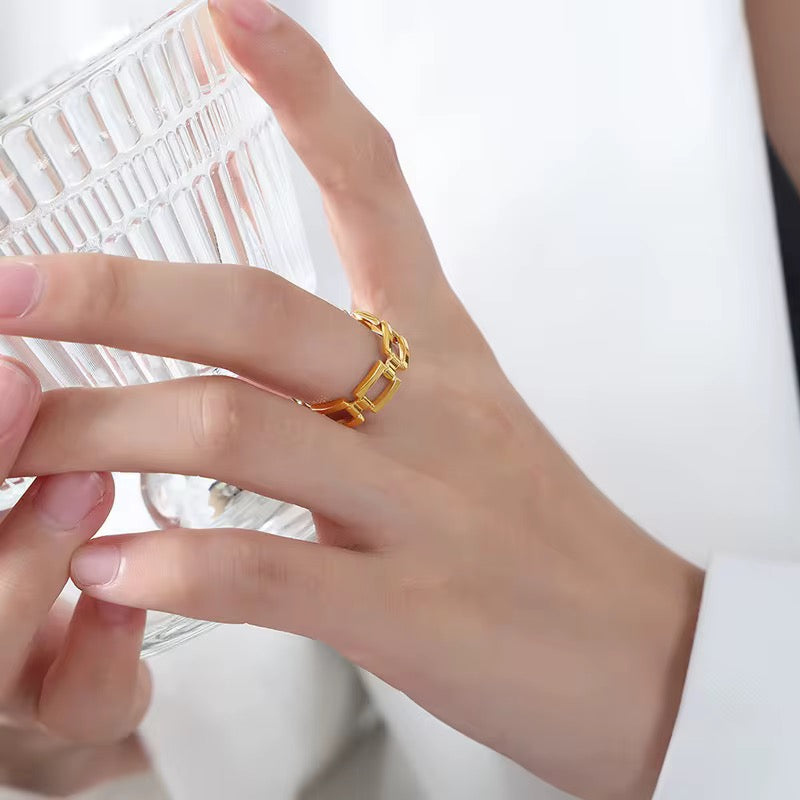 Minimal Geometric Adjustable Gold Plated Ring