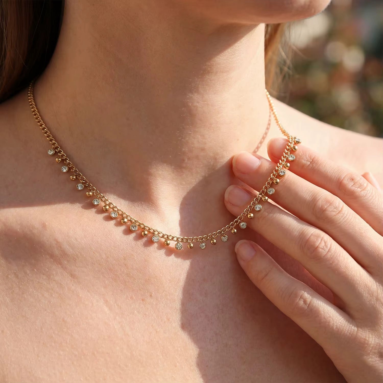 Dainty Solitaire Drop Curb Chain Necklace