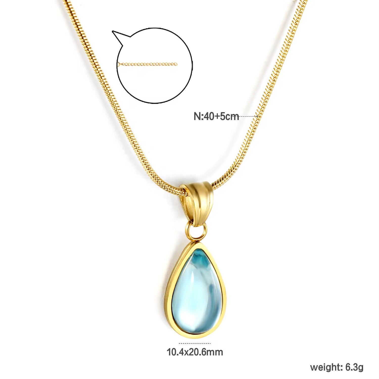 Minimal Blue Crystal Tear Drop Gold Plated Necklace