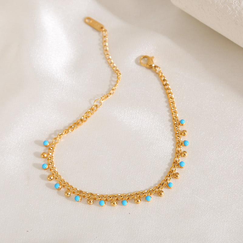 Turquoise Beads Classic Gold Plated Bracelet