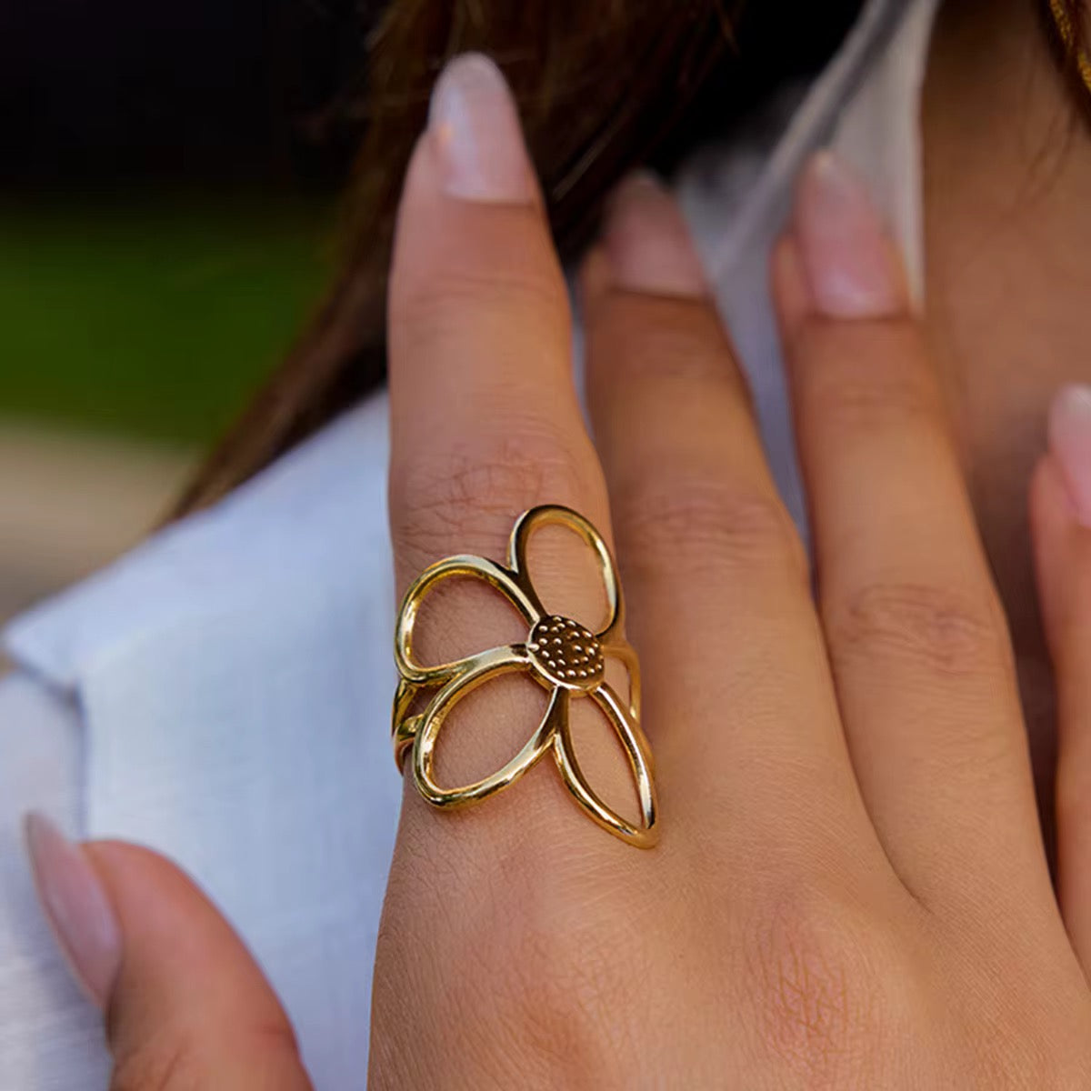 Gold Plated Flower Adjustable Ring