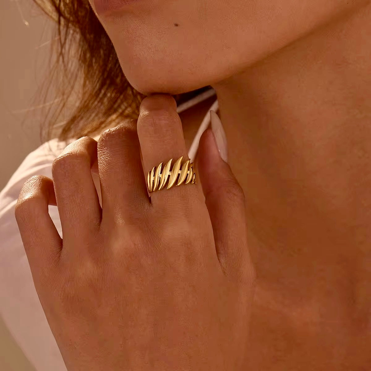 Gold Plated Wave Edge Adjustable Ring
