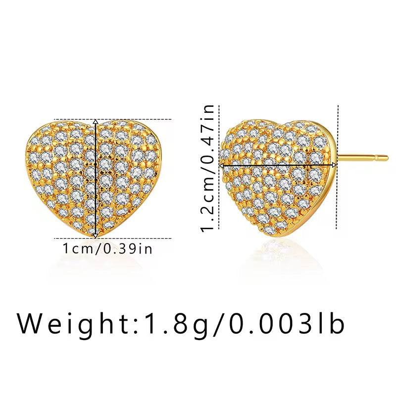 18K Gold Plated Pavé Heart Stud Earrings